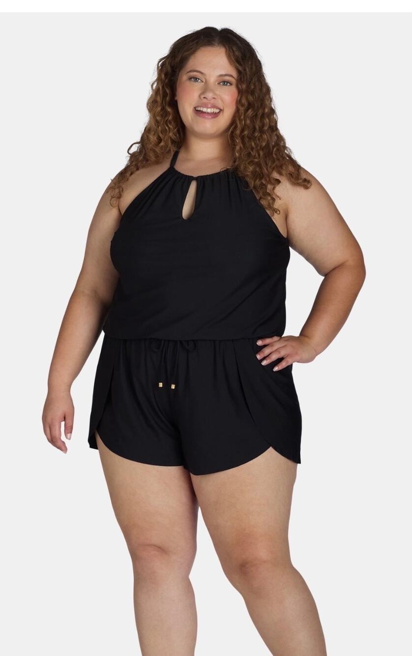 XL 16/18 Time and Tru Women's Black Romper Swimsuit